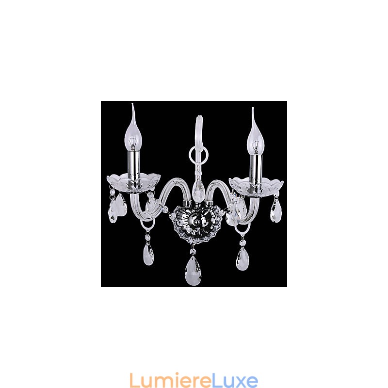 Appliques murales modernes en cristal avec 2 lumières en forme de bougie