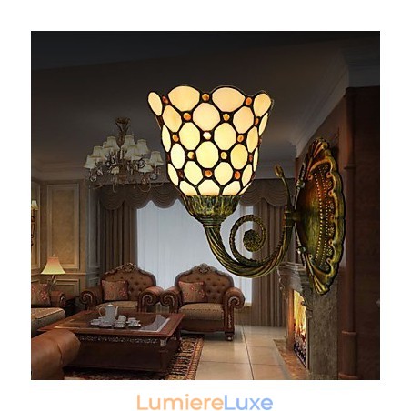 Applique murale créative en fer forgé, style méditerranéen européen et rural, luminaires en verre Applique murale créative en fer forgé, style méditerranéen européen et rural, luminaires en verre