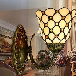 Applique murale créative en fer forgé, style méditerranéen européen et rural, luminaires en verre