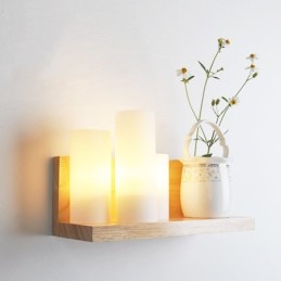 Appliques murales de style mini avec abat-jour en verre Applique murale moderne contemporaine en bois et bambou