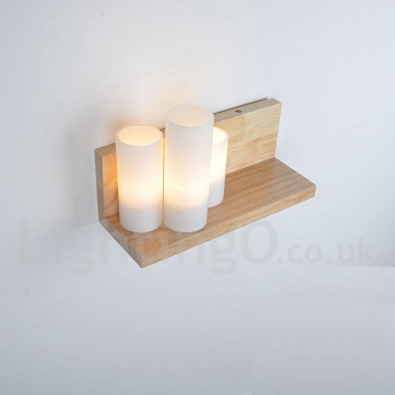Appliques murales de style mini avec abat-jour en verre Applique murale moderne contemporaine en bois et bambou