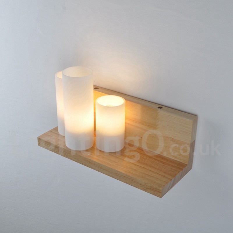 Appliques murales de style mini avec abat-jour en verre Applique murale moderne contemporaine en bois et bambou