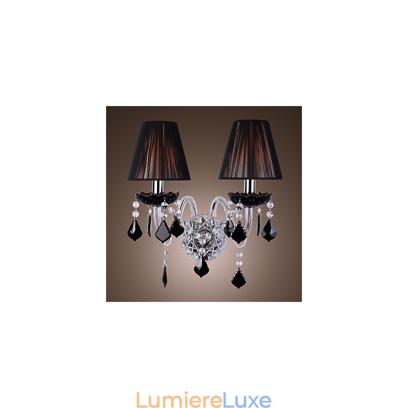 Applique murale en cristal à 2 lumières avec abat-jour en tissu