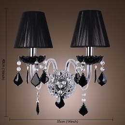 Applique murale en cristal à 2 lumières avec abat-jour en tissu