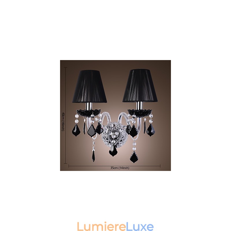 Applique murale en cristal à 2 lumières avec abat-jour en tissu