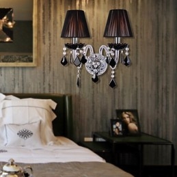 Applique murale en cristal à 2 lumières avec abat-jour en tissu