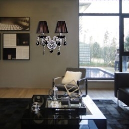 Applique murale en cristal à 2 lumières avec abat-jour en tissu