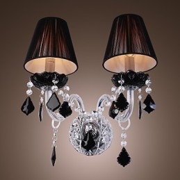 Applique murale en cristal à 2 lumières avec abat-jour en tissu