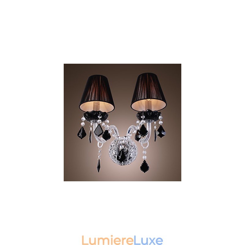 Applique murale en cristal à 2 lumières avec abat-jour en tissu