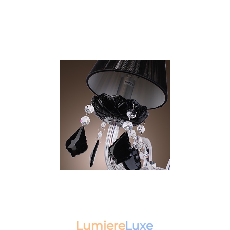 Applique murale en cristal à 2 lumières avec abat-jour en tissu