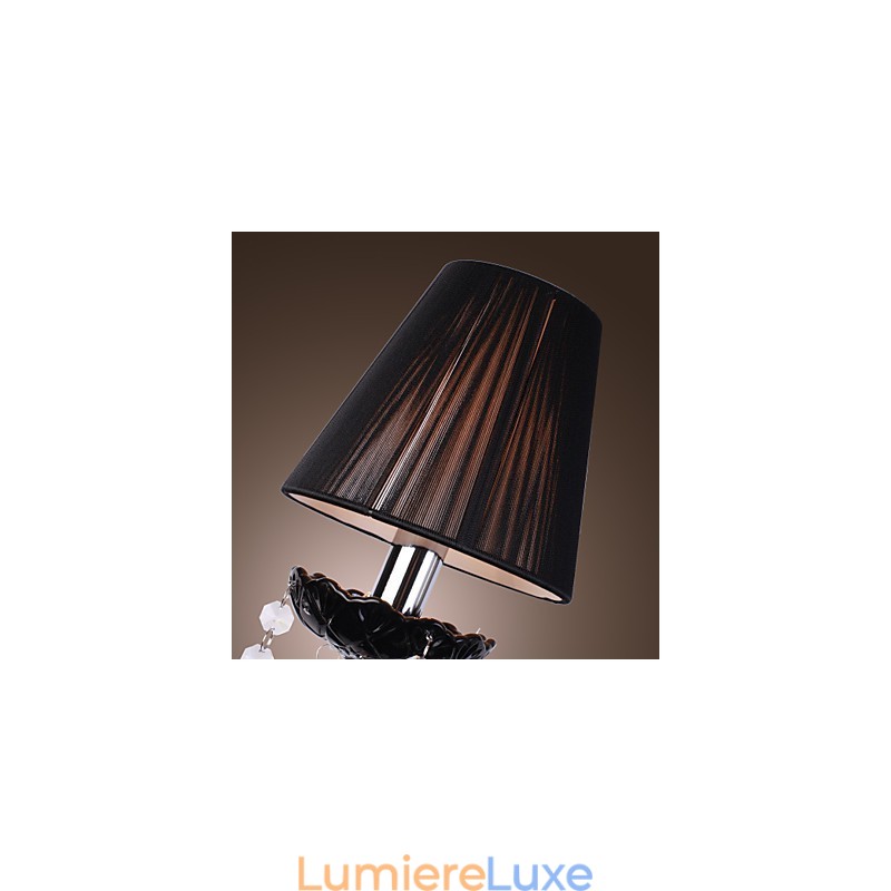 Applique murale en cristal à 2 lumières avec abat-jour en tissu