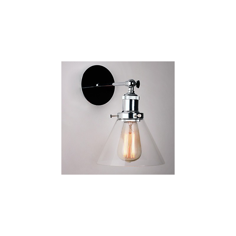 Applique Art Déco avec abat-jour conique en verre vers le bas
