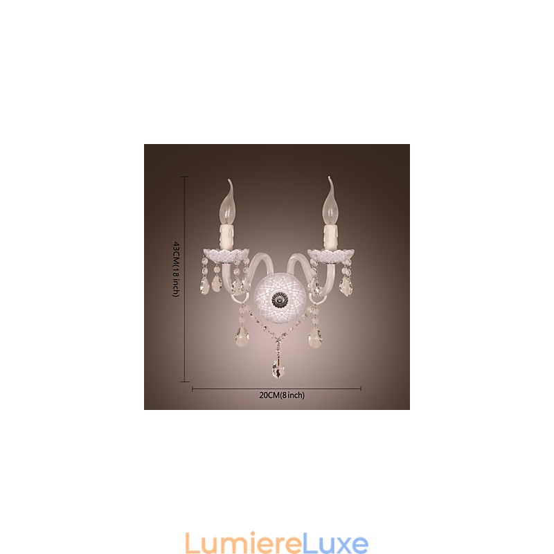 Applique murale en cristal avec 2 lumières dans une ampoule bougie