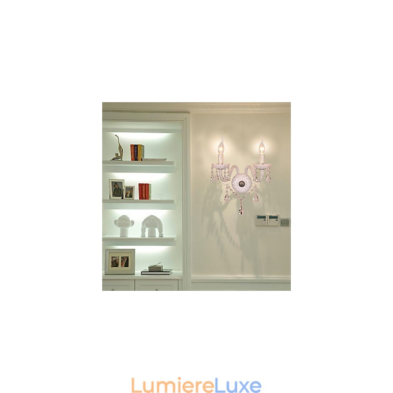 Applique murale en cristal avec 2 lumières dans une ampoule bougie