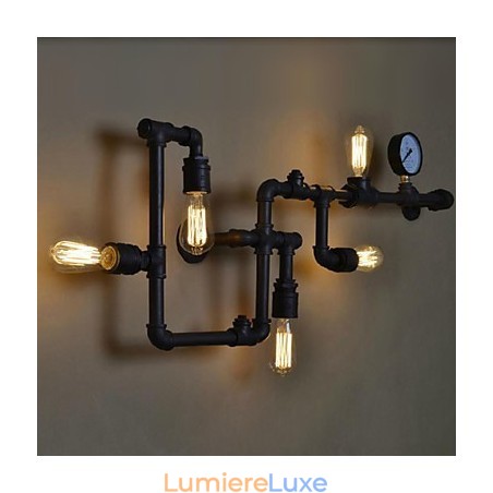 Appliques murales 5 lumières en forme de tuyau d'eau en fer style mini industriel style country métal Appliques murales 5 lumières en forme de tuyau d'eau en fer style mini industriel style country métal