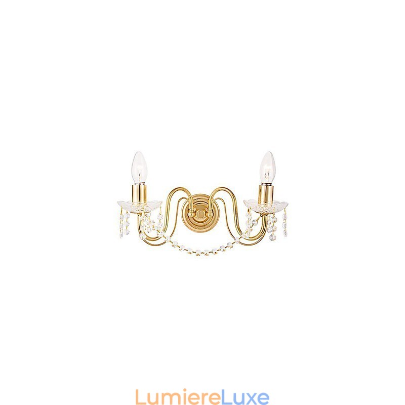 Applique murale en cristal doré à 2 lumières