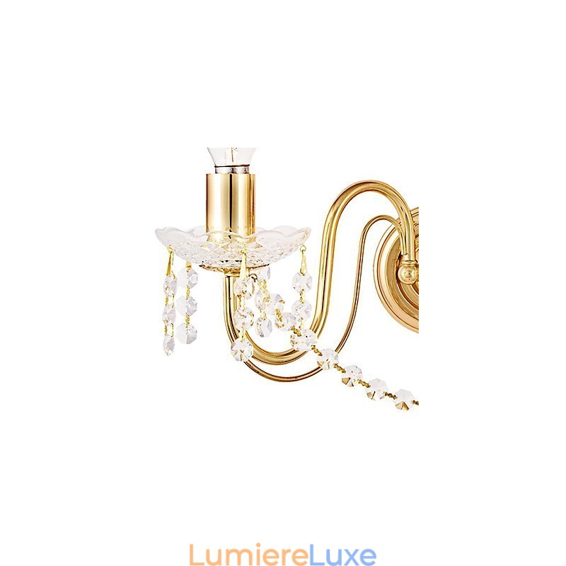 Applique murale en cristal doré à 2 lumières