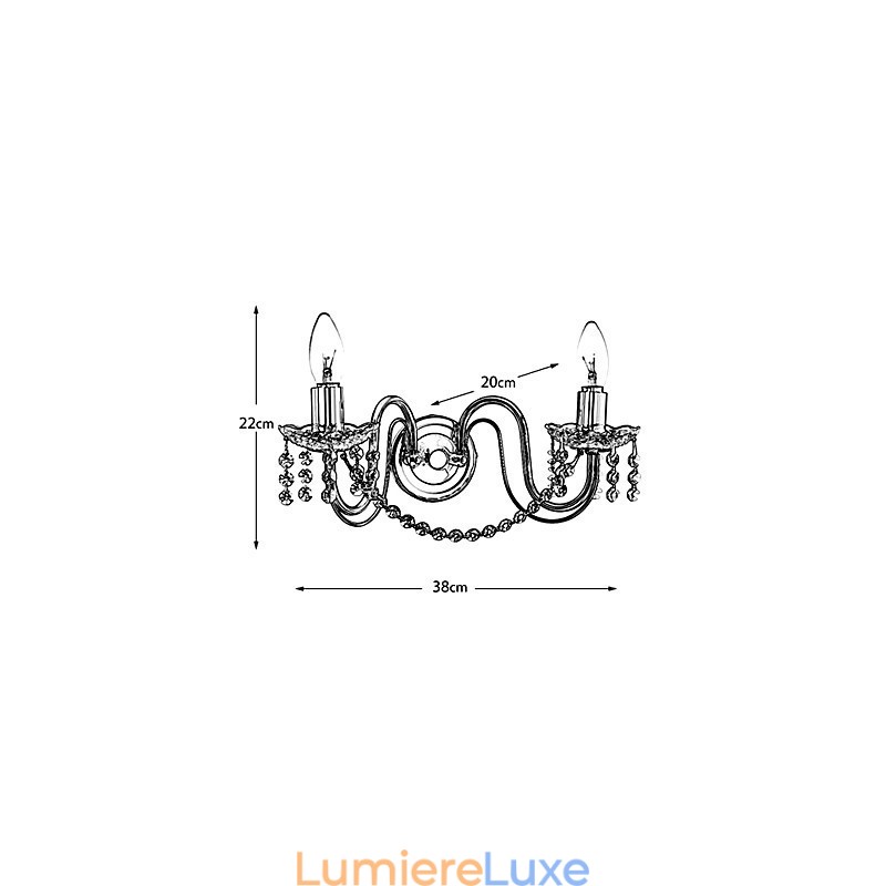 Applique murale en cristal doré à 2 lumières