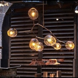 Lustre suspendu à 7 branches en forme de boule de verre artistique avec abat-jour en verre
