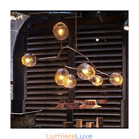 Lustre suspendu à 7 branches en forme de boule de verre artistique avec abat-jour en verre Lustre suspendu à 7 branches en forme de boule de verre artistique avec abat-jour en verre