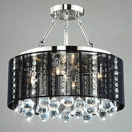 Plafonnier traditionnel classique en métal chromé et cristal