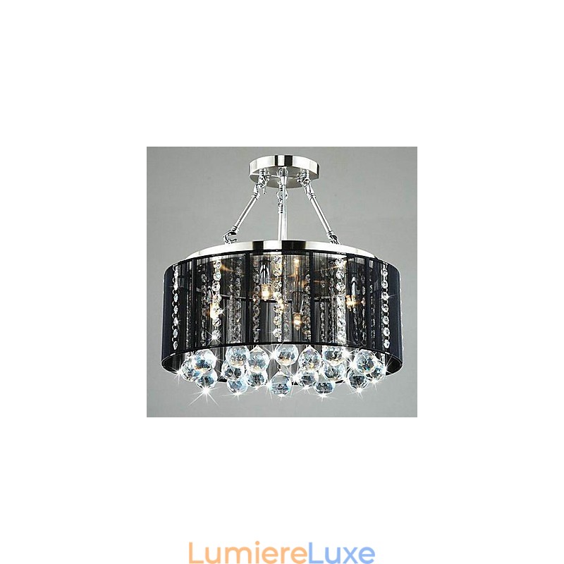 Plafonnier traditionnel classique en métal chromé et cristal