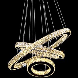 Suspension en cristal moderne à trois anneaux D406080 K9, grand plafonnier en cristal