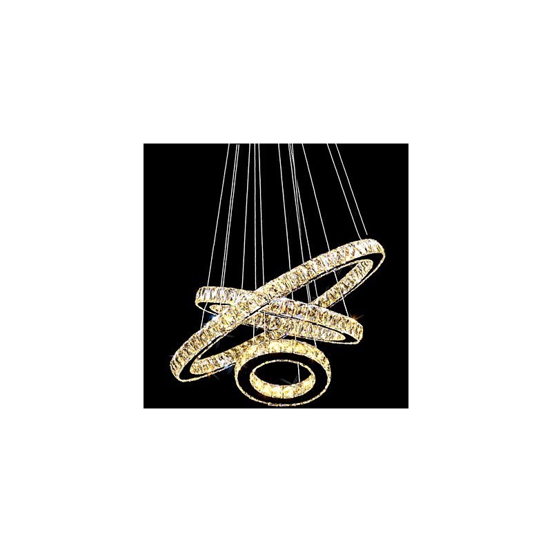 Suspension en cristal moderne à trois anneaux D406080 K9, grand plafonnier en cristal