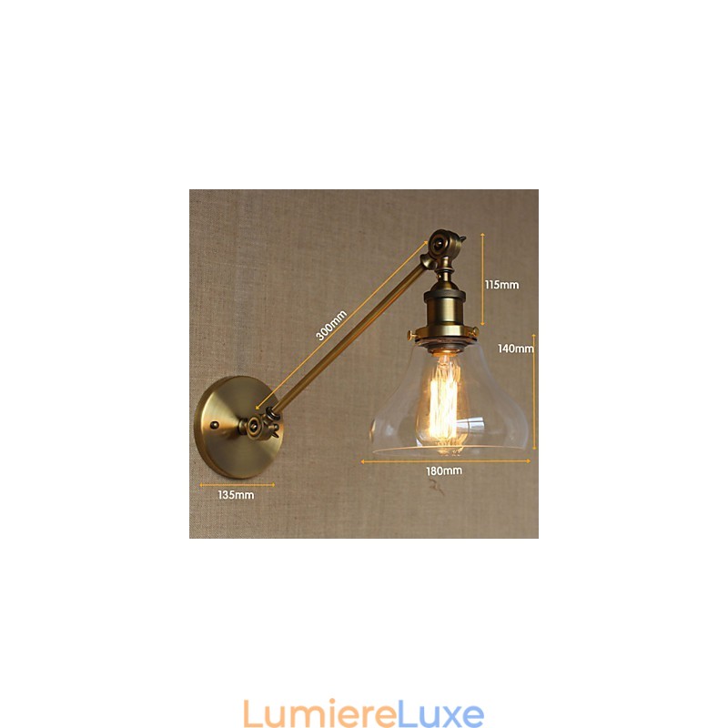 Applique murale rétro créative en verre et laiton, style campagnard américain, idéal pour une chambre à coucher ou un hall