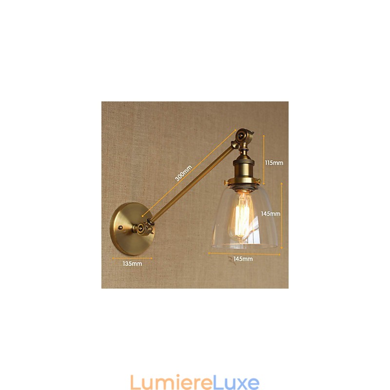 Applique murale rétro créative en verre et laiton, style campagnard américain, idéal pour une chambre à coucher ou un hall