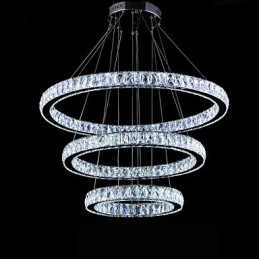 Suspension en cristal moderne à trois anneaux D406080 K9, grand plafonnier en cristal