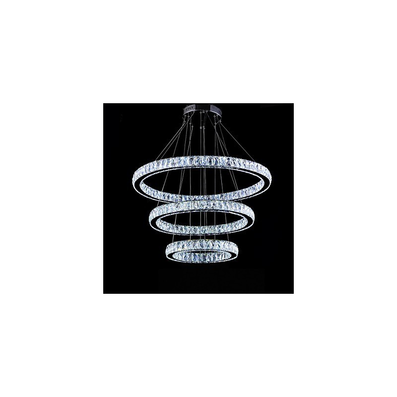 Suspension en cristal moderne à trois anneaux D406080 K9, grand plafonnier en cristal