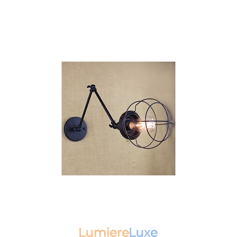 Lampe murale style lit, hôtel, restaurant, bras en fer, double, rétro, vintage, ceinture noire, interrupteur