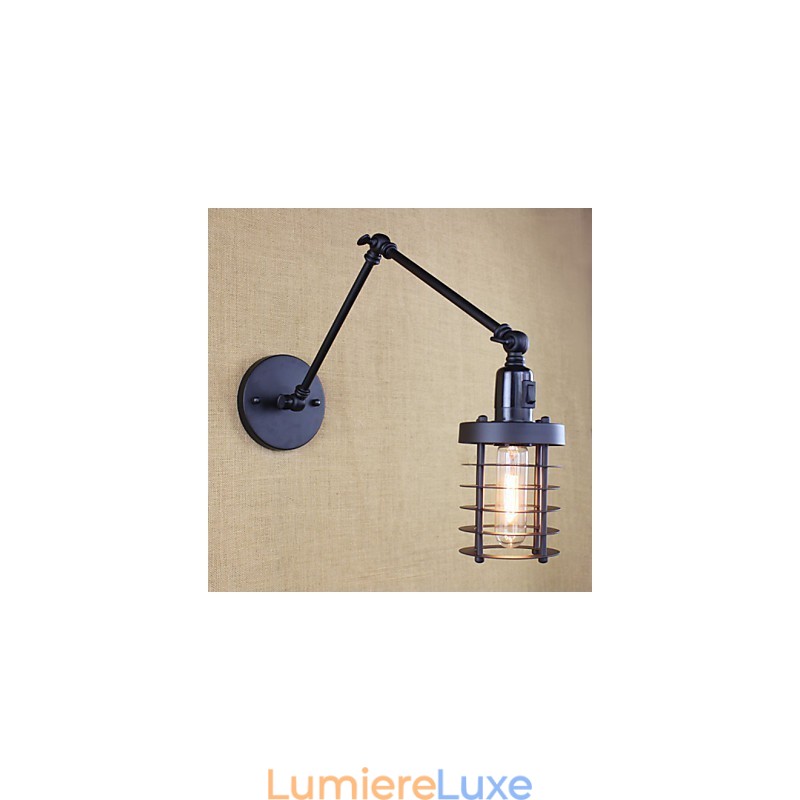 Lampe murale style lit, hôtel, restaurant, bras en fer, double, rétro, vintage, ceinture noire, interrupteur