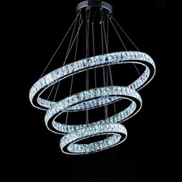 Suspension en cristal moderne à trois anneaux D406080 K9, grand plafonnier en cristal