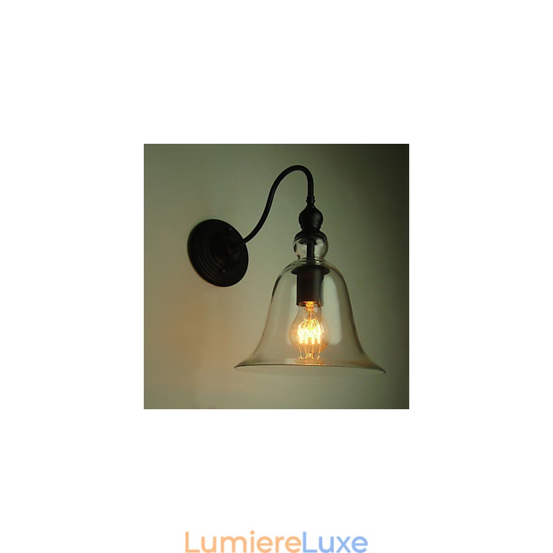 Applique murale vintage à une lumière en acier et verre