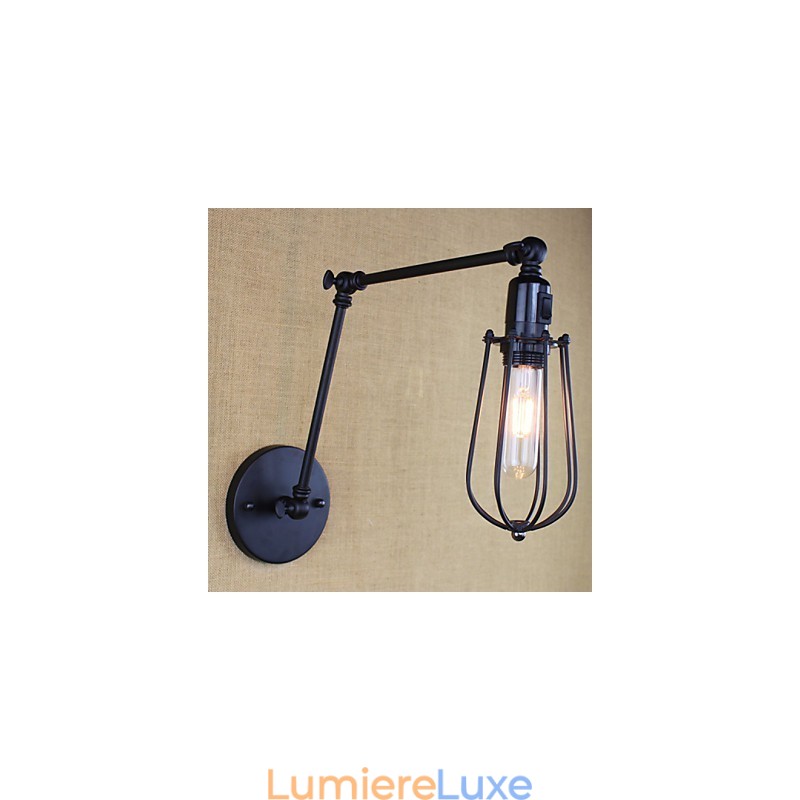 Lampe murale style lit, hôtel, restaurant, bras en fer, double, rétro, vintage, ceinture noire, interrupteur