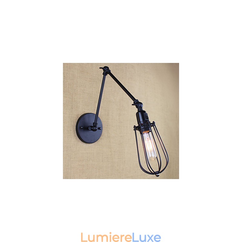 Lampe murale style lit, hôtel, restaurant, bras en fer, double, rétro, vintage, ceinture noire, interrupteur