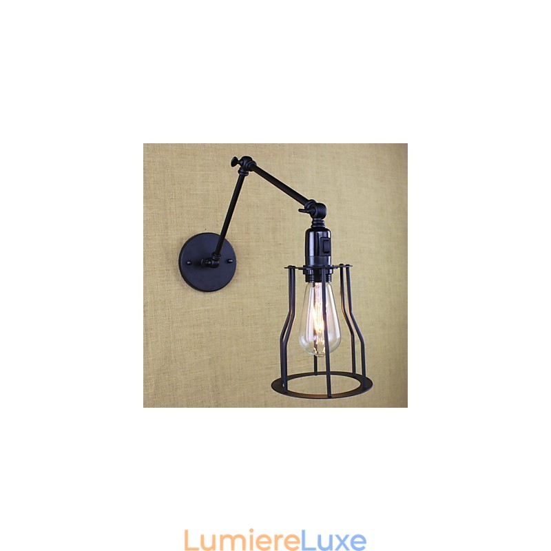 Lampe murale style lit, hôtel, restaurant, bras en fer, double, rétro, vintage, ceinture noire, interrupteur