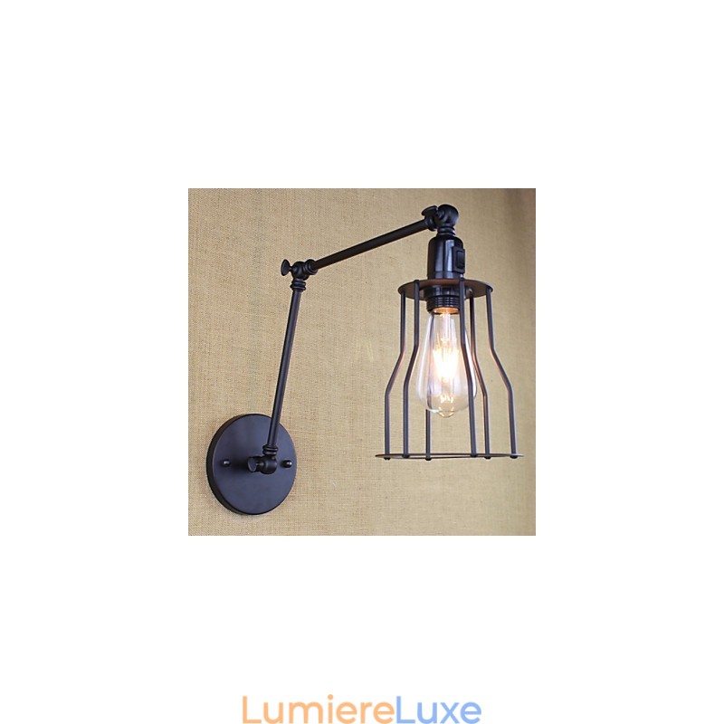 Lampe murale style lit, hôtel, restaurant, bras en fer, double, rétro, vintage, ceinture noire, interrupteur