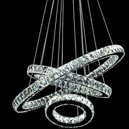 Suspension en cristal moderne à trois anneaux D406080 K9, grand plafonnier en cristal