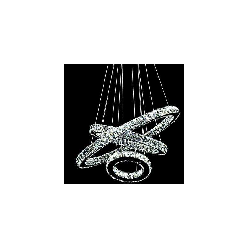 Suspension en cristal moderne à trois anneaux D406080 K9, grand plafonnier en cristal
