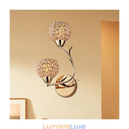 Applique murale contemporaine en cristal K9 à double tête dorée Applique murale contemporaine en cristal K9 à double tête dorée