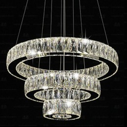 Suspension en cristal moderne à trois anneaux D406080 K9, grand plafonnier en cristal