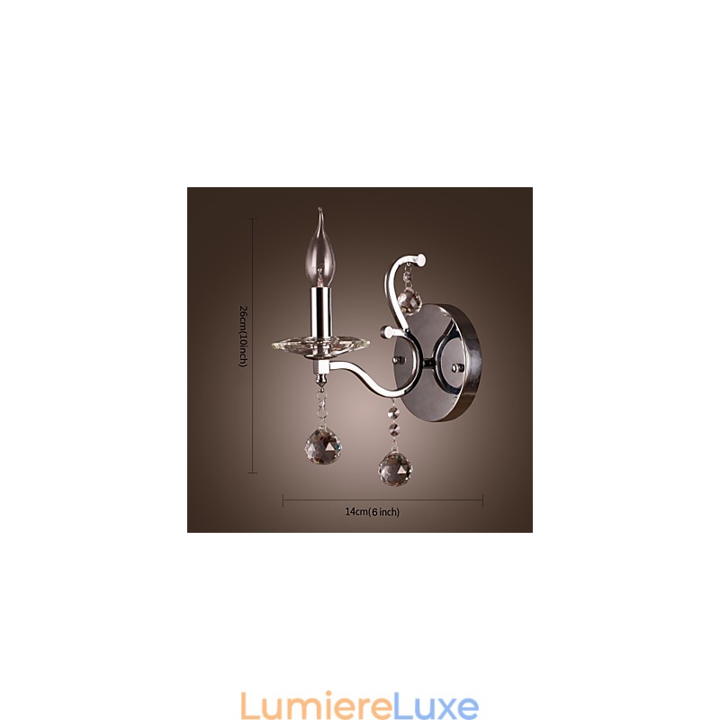 Applique murale en cristal argenté à 1 lumière