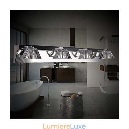 Applique murale moderne avec abat-jour en verre, 4 lumières, façade miroir Applique murale moderne avec abat-jour en verre, 4 lumières, façade miroir