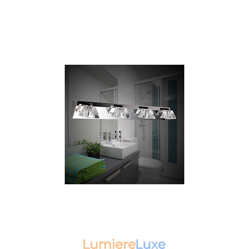 Applique murale moderne avec abat-jour en verre, 4 lumières, façade miroir