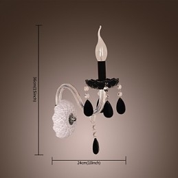 Applique murale en cristal noir avec ampoule bougie