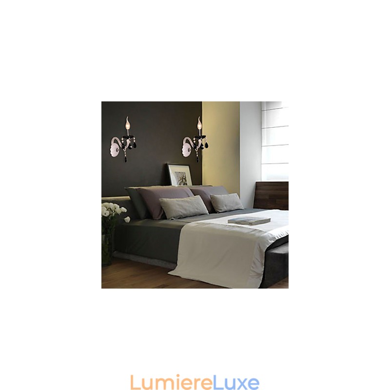 Applique murale en cristal noir avec ampoule bougie