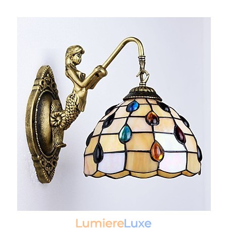 Applique murale créative en fer forgé, style méditerranéen européen et rural, luminaires en verre Applique murale créative en fer forgé, style méditerranéen européen et rural, luminaires en verre